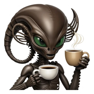 xenomorph alien drinking coffee sticker