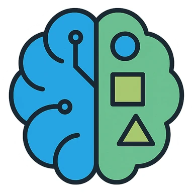logo for cognitive competence, stylized brain, geometric shapes, blue and green color scheme, tech-inspired sticker