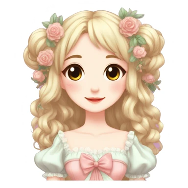 Cute kawaii gorgeous pretty anime lady beautiful hair with gorgeous dress fairycore cottagecore detailed high quality trending aesthetic sticker
