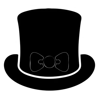 A minimalist black top hat slightly tilted, with a ribbon bow in #C5343C color on the brim. Solid fill, soft shading to give depth, elegant and slightly stylized. Flat modern design with a touch of sophistication. sticker