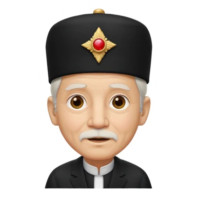 black suited old with fes hat sticker