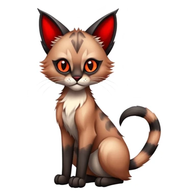 Gothic exotic Red and black and edgy and cute shiny Fantasy-Siamese-Bobcat-Caracal-Lykoi-feline-Fakémon-feline-hybrid (full body) sticker