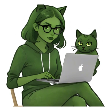 Blonde girl ponytail macBook and a cat sticker