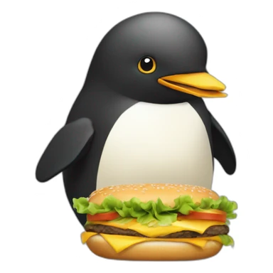 un pinguouin qui mange un hamburger sticker