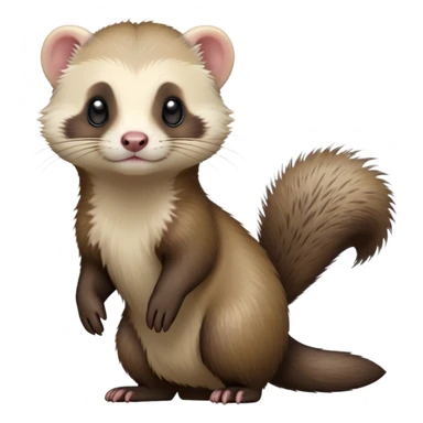 cinematic-[ferret]-realistic-full- long slender body-standing-emoji,-tiny-paws-tucked-close,-head-tilted-dramatically,-fluffy-[sable]-fur,-simplified-yet-realistic-focused-features,-highly-detailed,-glowing-with-an-almost-sarcastic-glow sticker