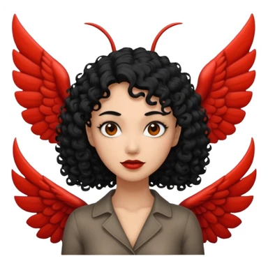 A woman with a curly black hair meeting mothman sticker