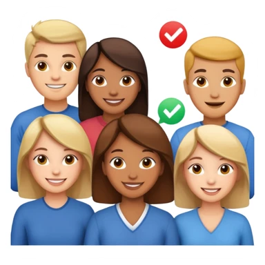 group of people with a check mark sticker