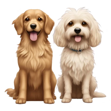 Three dogs, Two golden doodles and one dark brown  long haired chihuahua standing together sticker