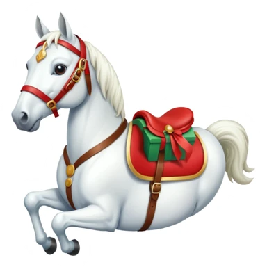 christmas white horse with a red saddle with gift box on saddle sticker