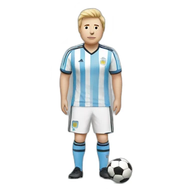 Fat white man play soccer. argentina uniform. sticker
