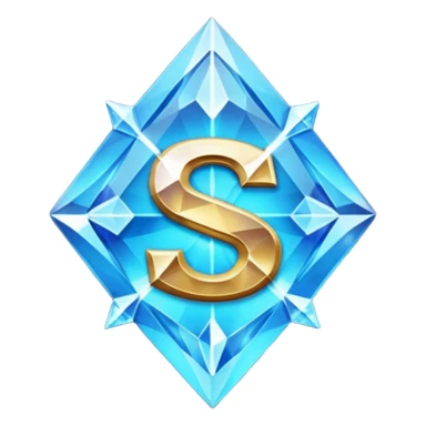 Create a custom emoji badge featuring a stylized, glossy letter “S”. Style it after the Diamond rank from League of Legends. Use crystalline blue tones, sharp reflections, faceted textures, and a high-end glowing frame.
 sticker