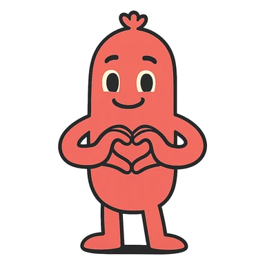a cute, friendly sausage-shaped humanoid with a pinkish-orange body, forming a heart with its hands sticker