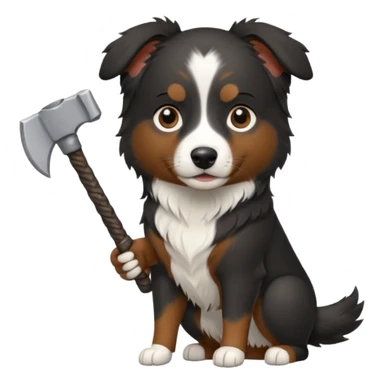 black mini australian shepherd holding an axe  sticker