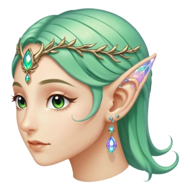 portrait of Elvish fae shiny sparkly iridescent translucent diaphanous ear climber ear cuff sticker