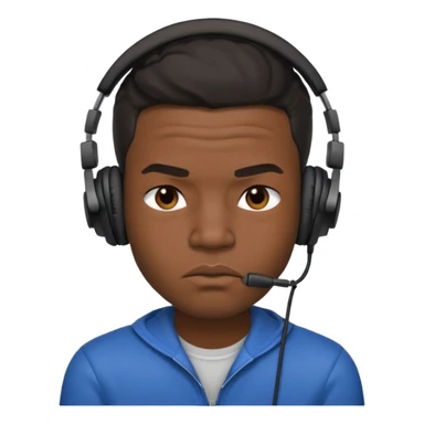 A 25-year-old black man with headphones on and pouting.Pout the lip sticker