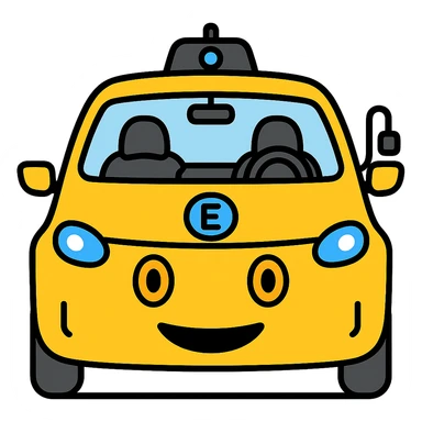 Change the EV car to yellow, keep the circle eyes and EV charger on the right, with no background. sticker