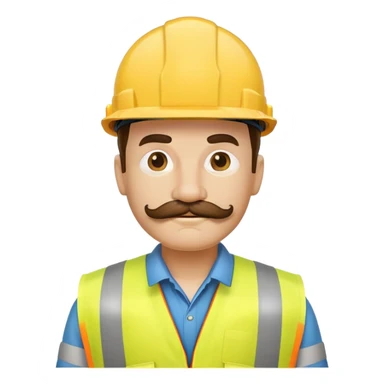 foreman in a hard hat, yellow vest and moustache sticker