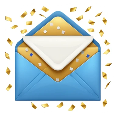 white closed envelope surrounded gold confetti sticker
