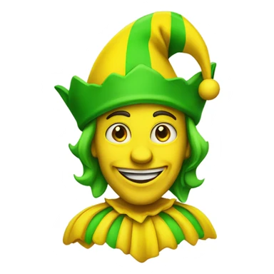 A yellow jester who is wearing green sticker