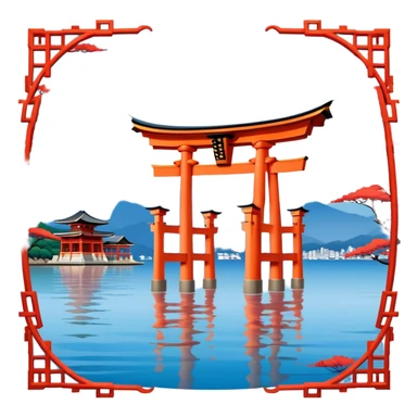​Cinematic Realistic Itsukushima Shrine, depicted as the iconic floating torii gate and shrine complex on the water, with vibrant vermilion hues contrasting against the serene blue sea and sky, rendered with intricate architectural details and soft, ethereal lighting that captures its spiritual beauty, sticker