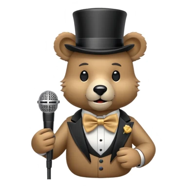 Animatronic Baer with tophat and bowtie holding microphone  sticker