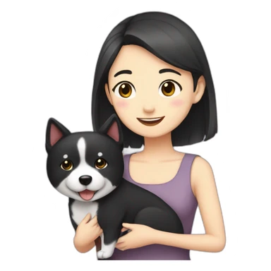 dark haired girl with happy shibainou sticker