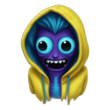 banana dominus hoodie with yello blue scary demon eyes sticker