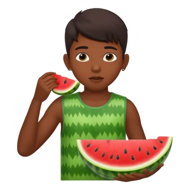 a watermelon with a indian 13 year old boy eating it sticker
