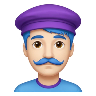 blue haired man and purple hat and mustache sticker