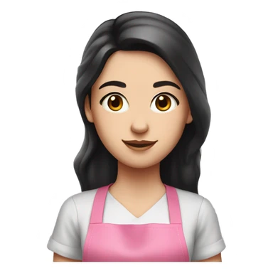 A white girl with long dark hair in pink apron sticker