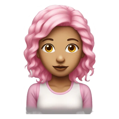 pink haired girl with heart eye sticker