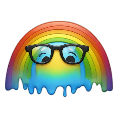 a rainbow with a human face with glasses and some paint sticker