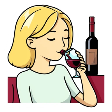 Blonde woman drinking out of a bottle of wine labeled “New Age” sticker