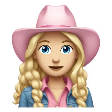 Cowgirl, pale skin, blue eyes, blonde hair, pink hat sticker