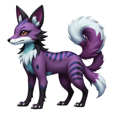  hyper-realistic cool edgy dark black purplish blackish edgy fantasy ethereal feline-vernid-sergal-monster-furret-Lycanroc-umbreon-fursona animal creature full body with intricate markings  sticker