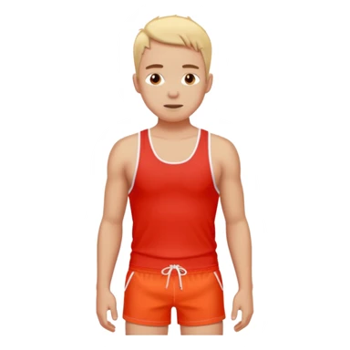 image of person in swimshorts which is sunburned - the skin is red, on the person chest it should be white (as a white outline of a tank top)  sticker