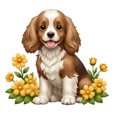 Full body shot of a cocker spaniel with flowers sticker