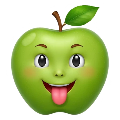 create a green apple with a face showing the tongue on IOS style sticker