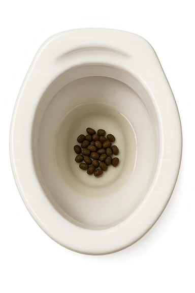 wc dentro cui cadono feci di animale a pallini, iperrealistico 4k sticker