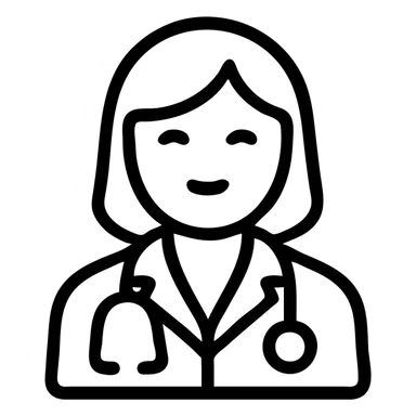 female doctor, flat icon style, minimal details, white coat, stethoscope sticker