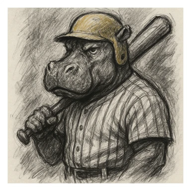 hippo holding a baseball bat, wearing a yellow helmet, pinstripes outfit sticker