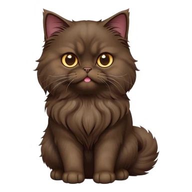 cinematic-[dark brown persian cat]-realistic-full-body-sitting-emoji,-tail-curled-playfully-around-its-paws,-head-tilted-dramatically,-fluffy-[dark brown]-fur,-simplified-yet-realistic-focused-features,-highly-detailed,-glowing-with-an-almost-sarcastic-glow sticker