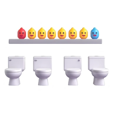 row of modern toilets in 3D emoji style sticker
