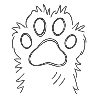 fluffy cat paw, hand drawn style, sketchy black lines, no fill, playful sticker