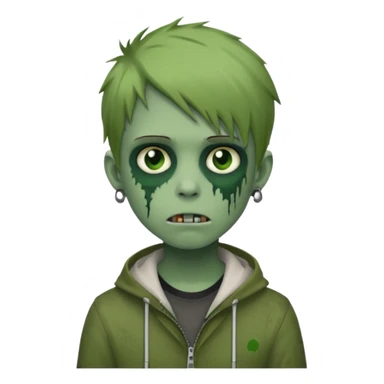 boy zombie with light brown emo hair and green skin and earpods emoji sticker
