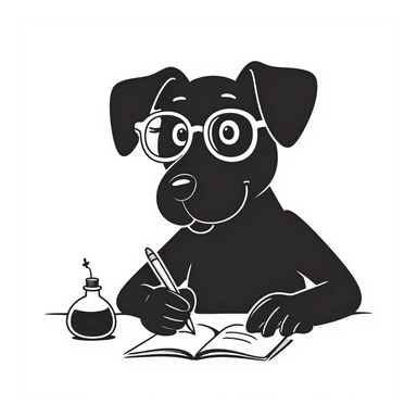 A dog with glasses is writing something sticker