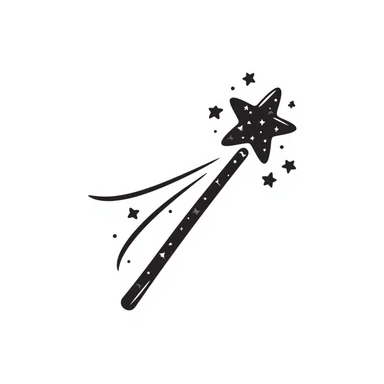 Hand-drawn magic wand with sparkly star tip and magical effect sticker