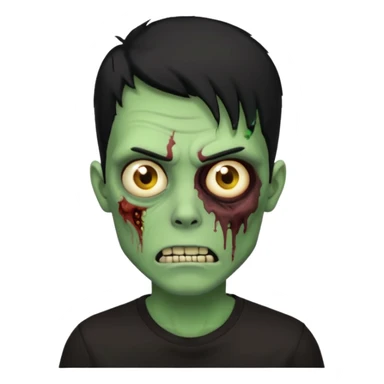 Zombie Emoji AppleIOS Style, lowfade Black Hair, and Black T-shirt, Green Skin, normal expression sticker