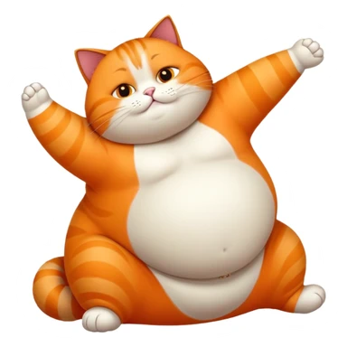 Fat cat stretching with big belly sticker