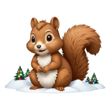 squirrel poking its head out of snow hill wearing christmas lights sticker